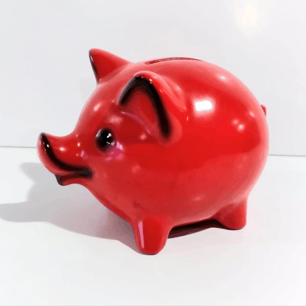 Red Ceramic Vintage Piggy Bank
